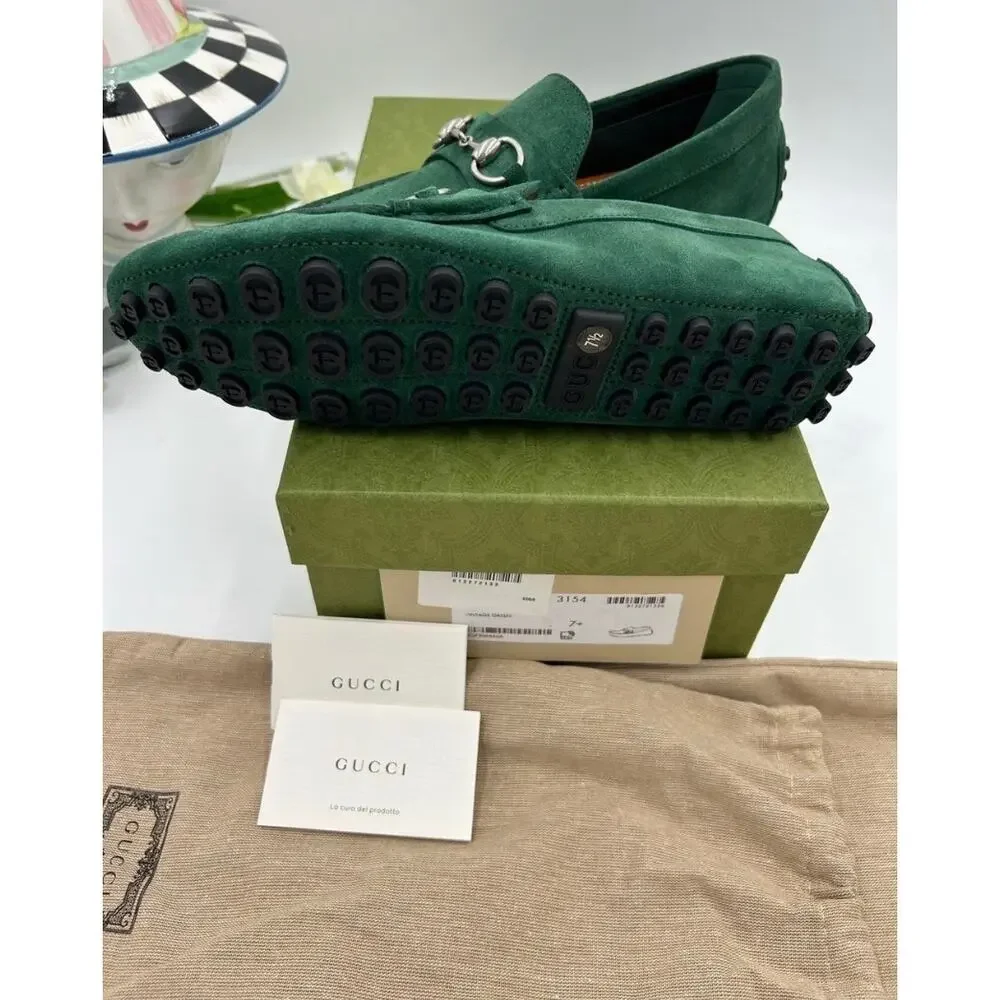 Men's Gucci suede horse bit driver loafers size 7.5 fits 8 US made in Italy